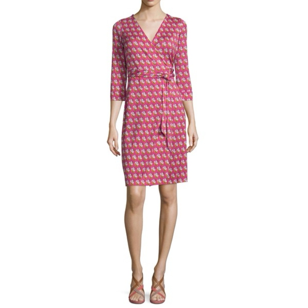 Classic pink and green DVF wrap dress size small